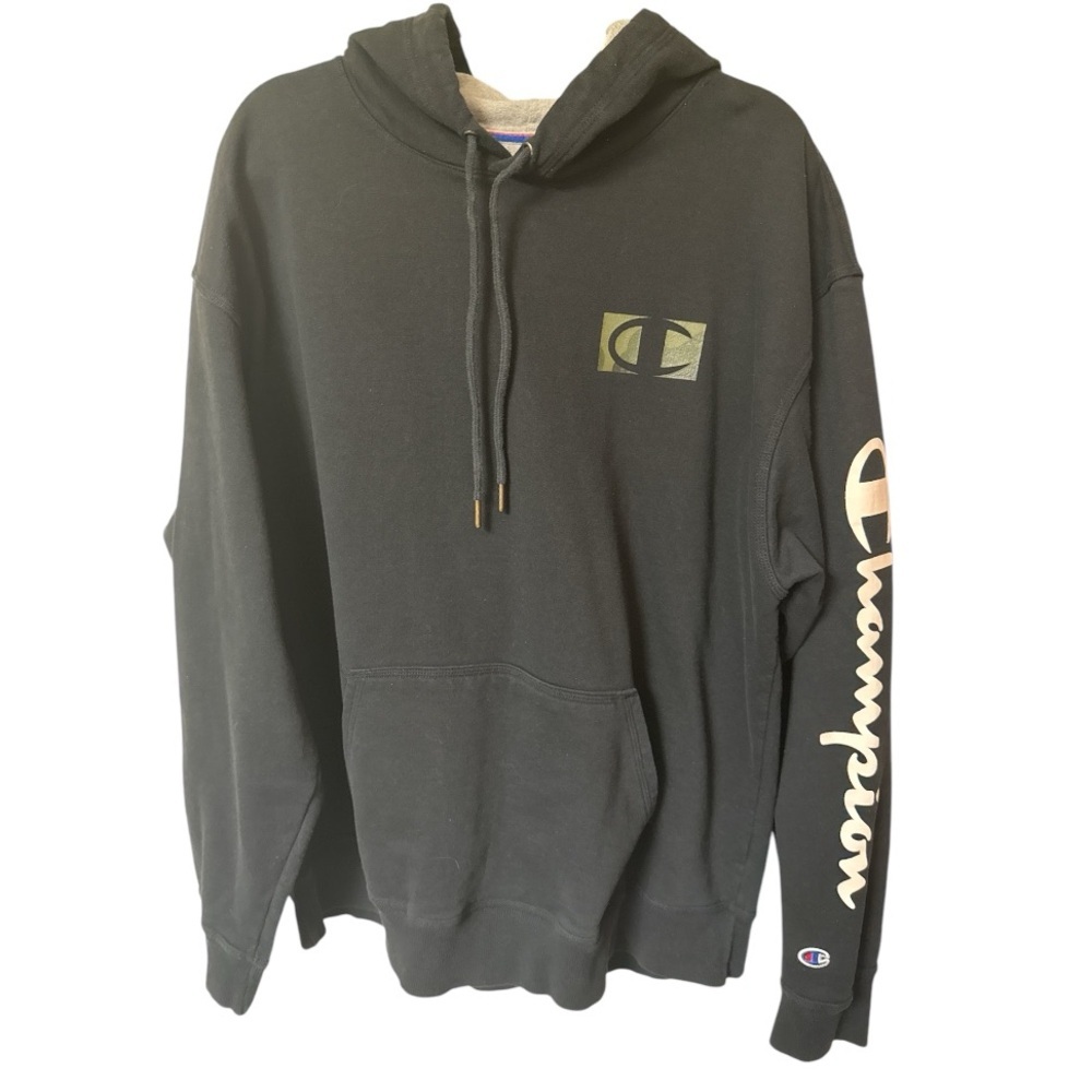 Champion Powerblend Fleece Men’s Camo Logo Black Hoodie/Sweatshirt Y2K XXL